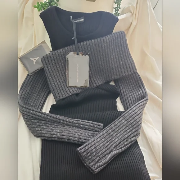 Overlay Knitted Midaxi Dress Black& Gray - Picture 5 of 12